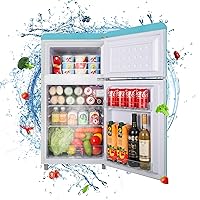 WANAI 3.2 Cu.Ft Mini Fridge Door Design With Freezer Compact Refrigerator with Freezer,7 Level Adjustable Thermostat Removable Shelves Small Refrigerator for Office Dorm Apartment Blue