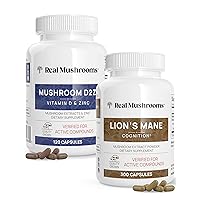 Real Mushrooms Vitamin D2, Zinc, Chaga, Reishi (120ct) and Lion's Mane (300ct) Bundle - Immunity and Cognitive Support, Chelated Zinc for Improved Absorption - Vegan, Gluten Free, Non-GMO
