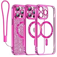 Meifigno Candy Mag Series Case Designed for iPhone 13 Pro Max, [Compatible with MagSafe][Glitter Card & Wrist Strap] Full Camera Lens Protection Designed for iPhone 13 Pro Max Case Women,Barbie Pink