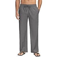 Boisouey Mens Linen Drawstring Pants Elastic Waist Lightweight Trouser Casual Yoga Summer Beach Pant
