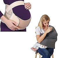 NeoTech Care Pregnancy Support Maternity Belt (Beige, L) & Baby Nursing Cover (Grey) Bundle