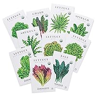 Certified Organic Leafy Greens Lettuce Seeds Collection (10-Pack) – 100% Non GMO, Open Pollinated – Grow Guide