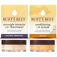 Burt’s Bees Conditioning Lip Scrub and Overnight Intensive Lip Treatment, With Ceramides, Exfoliates and Hydrates Lips 8 Hours, Natural Origin, 2 Jars, 0.25 oz