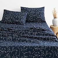 Wake In Cloud - Twin XL Bed Sheets, 4-Piece Fitted Flat Sheet Set, Deep Pocket, Navy Blue Constellation Space Witchy Star Celestial Galaxy Masculine, Soft Microfiber Kids College Dorm Bedding
