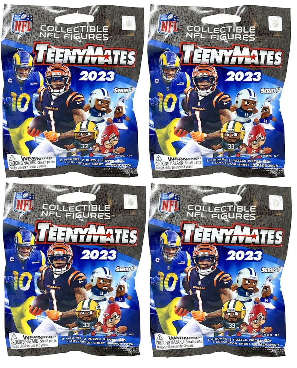 Teenymates Party Animal 2022 / 2023 NFL Football Series 11 Figures Blind Bags Gift Set Party Bundle - 4 Pack, Multicolored