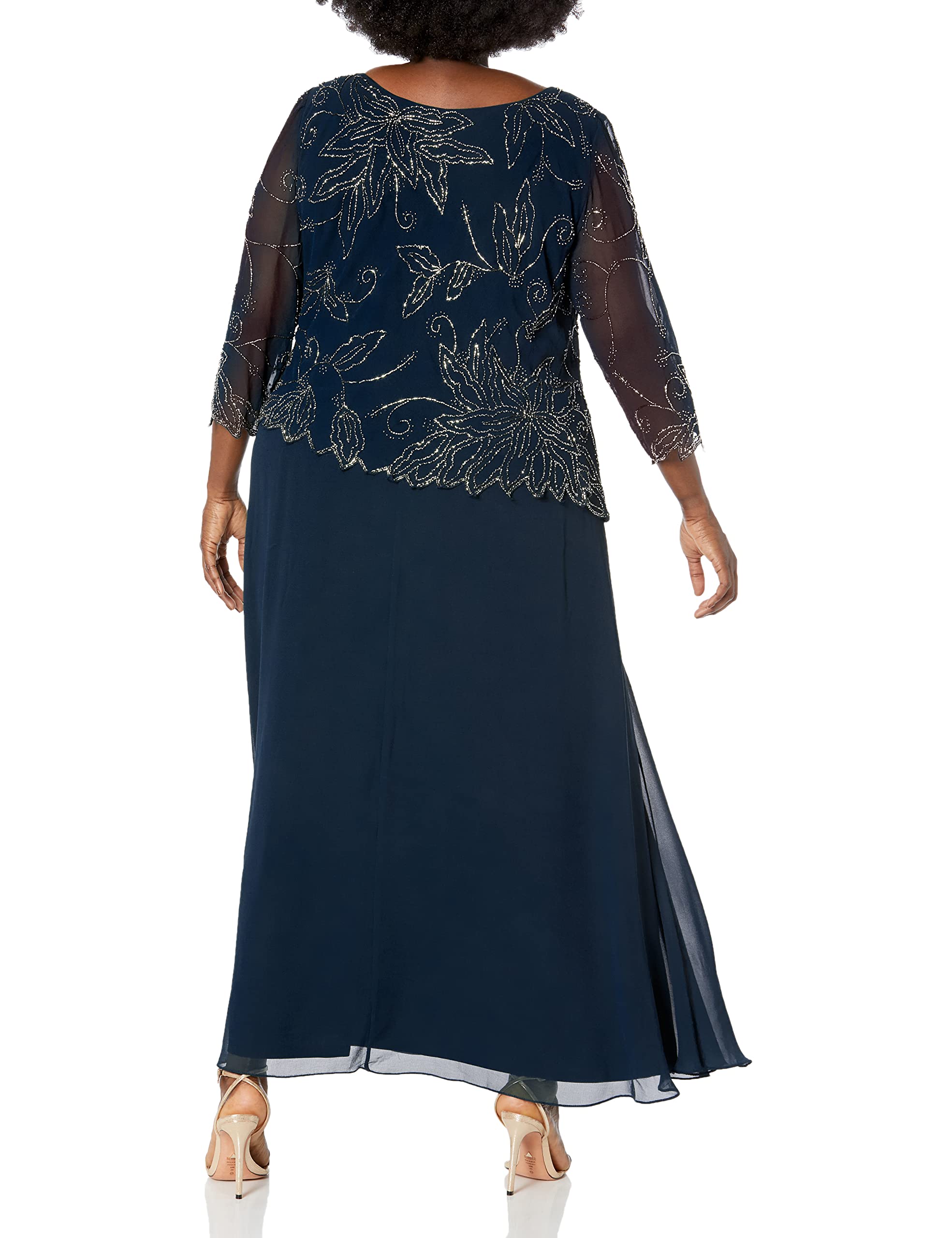 J Kara Women's Plus Size 3/4 Sleeve Scallop Edge Bodice Mock Flare Dress