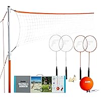Volleyball + Badminton Combo Sets - Backyard + Beach Outdoor Volleyball + Badminton Net Set - Portable Badminton + Volleyball Net with Poles - Volleyball, Rackets + Birdies Included