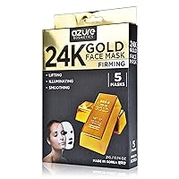 AZURE 24K Gold Firming Face Mask- Anti Aging, Hydrating, Toning & Firming Facial Mask - Helps Reduce Wrinkles & Fine Lines - With Hyaluronic Acid & Collagen - Skin Care Made in Korea - 5 Pack