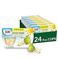 Dole Fruit Bowls Diced Pears in 100% Juice Snacks, 4oz 24 Total Cups, Gluten & Dairy Free, Bulk Lunch Snacks for Kids & Adults