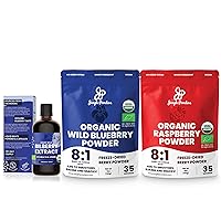 Wild Bilberry Extract Organic Blueberry Powder USDA Organic Raspberry Powder Bundle Blueberries Raspberries Powdered Whole Berry for Baking Bilberry Supplement for Eyes