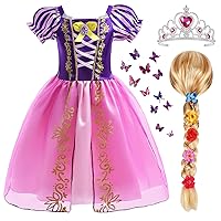 Tacobear Rapunzel Dress for Girls Princess Dress Up Costume with Wig Crown Butterfly Pin, Halloween Birthday Cosplay Outfit