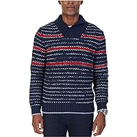 Nautica Men's Shawl Collar Striped Textured Knit Pullover Sweater (True Navy, XX-Large)