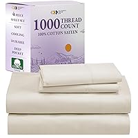 California Design Den Luxury 4 Piece King Size Sheet Set - 1000 Thread Count, 100% Cotton Sateen, Deep Pocket Fitted and Flat Sheets, Includes Pillowcase Set, Soft, Thick, and Cooling Cotton - Ivory