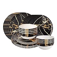 GIA Everyday 24 Pieces Bamboo Melamine Dinnerware Set for 8 person, Black Marble Swirl