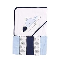 Luvable Friends Unisex Baby Hooded Towel with Five Washcloths, Whale, One Size