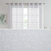 HLC.ME Joyce Floral Decorative Semi Sheer Light Filtering Grommet Window Treatment Curtain Drapery Panels for Bedroom & Living Room - Set of 2 Panels (54 x 96 inches Long, White)