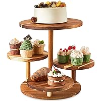 Taiyin 4 Tier Cupcake Tower Stand Rustic Farmhouse Wood Cake Stand Wooden Serving Cupcake Holder Cup Cake Tier Stand for Wedding Tea Party Birthday Graduation Baby Shower Dessert Display (Round)