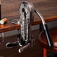 Wine Enthusiast Legacy Corkscrew – Durable Wine Opener with Black Marble Handle & Solid Metal Construction - Long Lasting Cork Removal with Tabletop Mount (Pewter)
