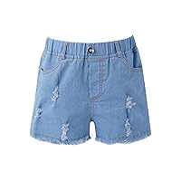 FEESHOW Girls Kids Summer Stretch High Waist Denim Shorts Youth Junior Loose Soft Wide Leg Short Jeans with Pockets