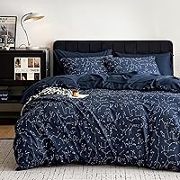 Wake In Cloud - Queen Comforter Set with Sheets, 7 Piece Bed in a Bag, Bedding for Men Boys, Navy Blue Constellation Celestial Space Star Galaxy Astrology Masculine Lightweight
