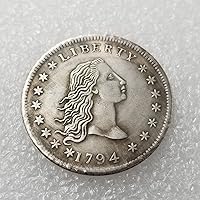 Antique Crafts 1794 Flowing Hair Brass Silver Plated Silver Dollar Sliver Color Plated Commemorative Coin Badge Medal Souvenir Party Arts Gifts Souvenir Collectible Coins