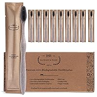 Biodegradable Eco-Friendly Toothbrushes - Individually Sealed - BPA Free Soft Bristles - Sustainable - Recycled Packaging (Pack of 10)