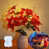 Christmas Decorations Set for Home Indoor Outdoor, Christmas Artificial Red Poinsettia Flowers Bouquet with Lighted Tree Twig Branches Light, Battery Operated with Timer, Decorative Sticks Vase Filler