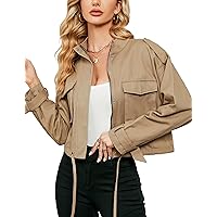 Blooming Jelly Womens Black Cropped Jacket Lightweight Long Sleeve Zip Up Button Down Fall Tops