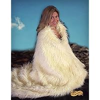 Mongolian Sheepskin Throw Blanket Premium Long Hair Faux Fur with Minky Cuddle Fur Lining (5'x6', Taupe Beige)