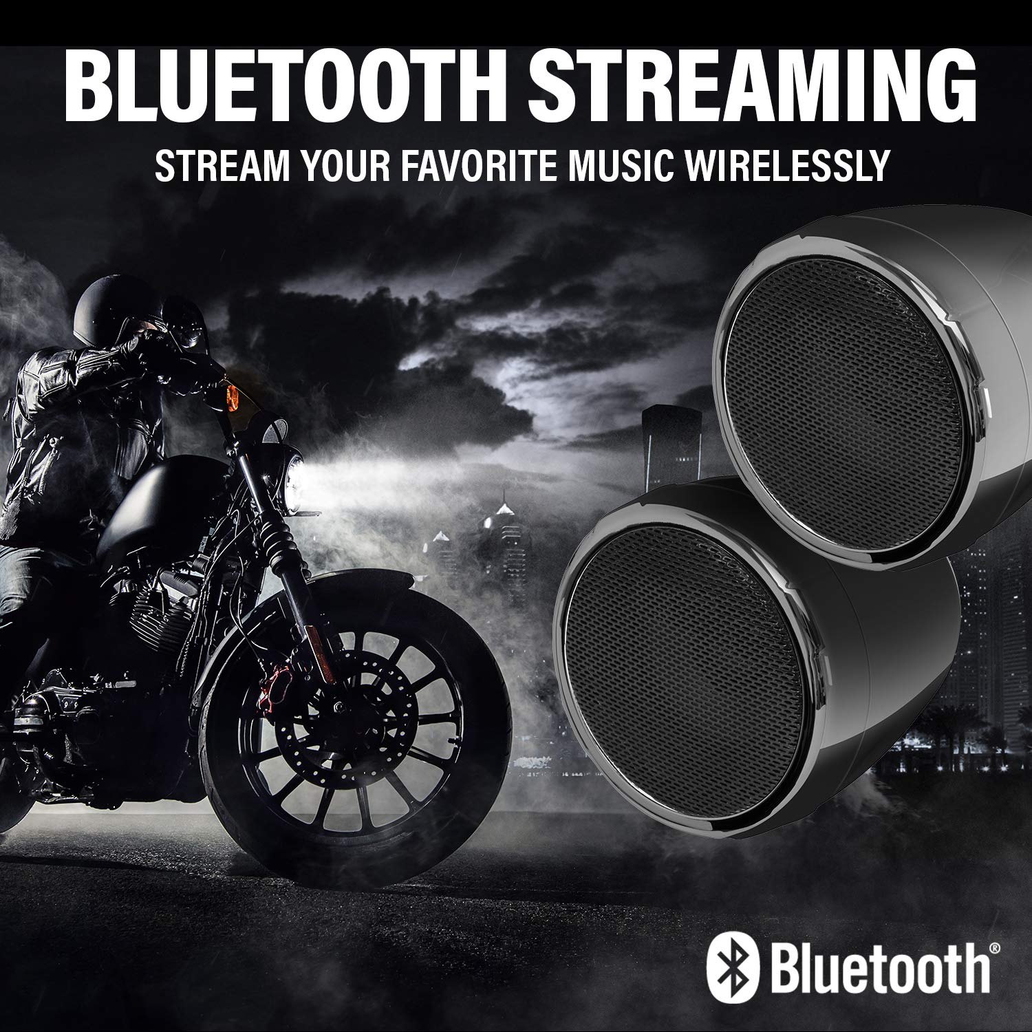 BOSS Audio Systems MCBC425BA Motorcycle ATV UTV Speaker - Bluetooth, Weatherproof 3 Inch Speakers, Built-in Amplifier