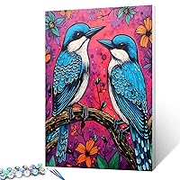 Graffitic Blue Birds DIY Paint by Numbers for Adults Beginner,Wild Animal Paintwork for Kids,Arts Craft Home Wall Decor,Garden Tree Oil Pictures Kits Gift for Kids and Adults, 16x20 inch(Flameless)
