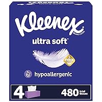 Kleenex Ultra Soft Facial Tissues, 4 Flat Boxes, 120 Tissues per Box, 3-Ply (480 Total Tissues), Packaging May Vary