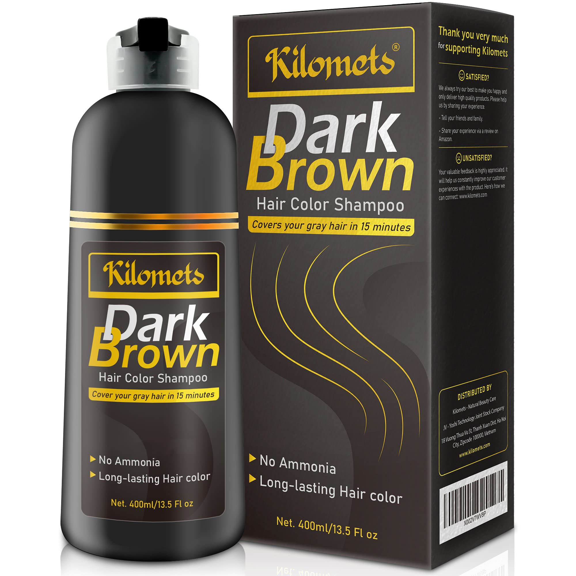 Mua Kilomets Dark Brown Hair Dye Shampoo 400ml- 100% Grey Coverage in  Minutes - Ammonia Free Hair Color Shampoo Gray Silver Hair- Instant Coloring  At Home Gift for Her for Him trên
