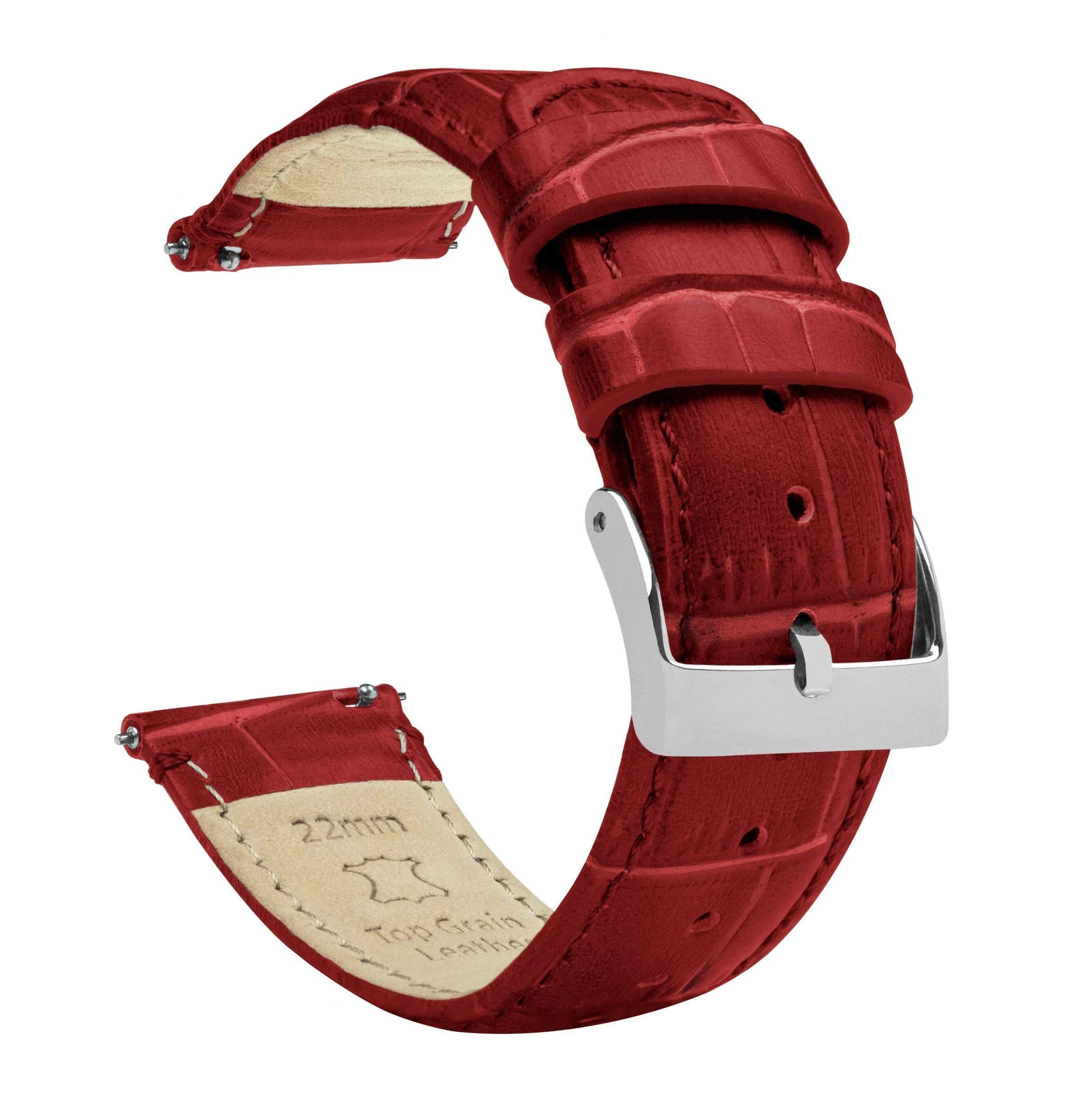 15mm Crimson Red - BARTON Alligator Grain - Quick Release Leather Watch Bands