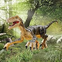 Electronic Pets Interactive Walking Dinosaur Toy,Remote Control Toys for Kids 3-12 Years Old,Roaring Grey Velociraptor Toy 2.4Ghz with Wagging Tail Intermittently Birthday Gifts, Gray (SM180)