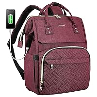 LOVEVOOK Laptop Backpack for Women Fashion Business Computer Backpacks Travel Bags Purse Doctor Nurse Work Backpack with USB Port Fits 15.6-Inch Laptop, Wine Red