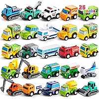 JOYIN 25 Pieces Pull Back Cars and Trucks Toy Vehicles Set for Toddlers, Girls and Boys Kids Play Set, Die-Cast Car Set, Kids Party Favors, Stocking Stuffers, Kids Presents Toys