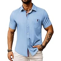 PJ PAUL JONES Men's Casual Dress Shirts Wrinkle-Free Short Sleeve Business Button Down Oxford Shirt