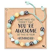HGDEER Natural Stone Bracelets for Teen Girls, Sometimes Your Forget You're Awesome Reminder Bracelets Best GIfts Ideas for Girls with Quote Card