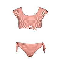 Hobie Girls-Cap Sleeve Bralette Bikini Top & Bow Tie Hipster Bottom Swimsuit Set