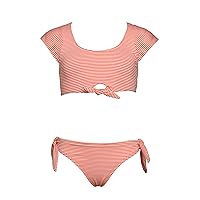 Hobie Girls' Cap Sleeve Bralette Bikini Top & Bow Tie Hipster Bottom Swimsuit Set