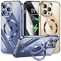 [CD Ring Compatible with MagSafe Invisible Stand] Magnetic for iPhone 15 Pro Case, [Electroplated Bumper Non-Yellowing][Look as Bare iPhone] Slim Clear Case with Holder for Women Men Girls