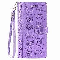 Compatible with iPhone 12 Mini Wallet Case,3 Credit Card Slot ID Card Holder,PU Leather Flip with Kickstand,Magnetic Closure,Embossed Animal Pet Cats & Dogs Pattern Cover-Purple