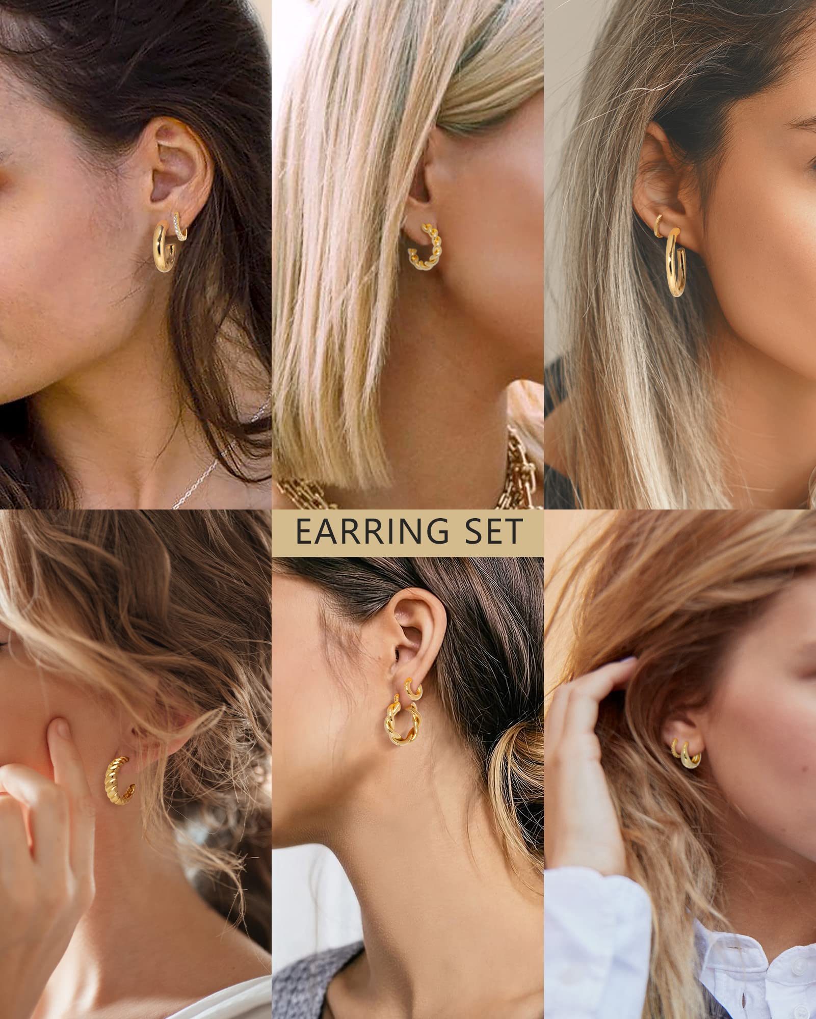 9 Pairs Small Gold Hoop Earrings Set