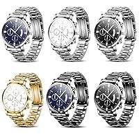 Outus 6 Pcs Men's Watches Set Stainless Steel Band Quartz Wristwatches for Men Boys Gifts Business Casual Dress, Multi Styles, black, One Size