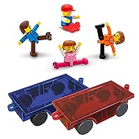 PicassoTiles 2PC Magnet Car Trucks + 4 Family People Action Figures Expansion Bundle: STEAM Educational Playset for Creative, Fun and Learning Construction Play, Pretend Play Toy for Kids