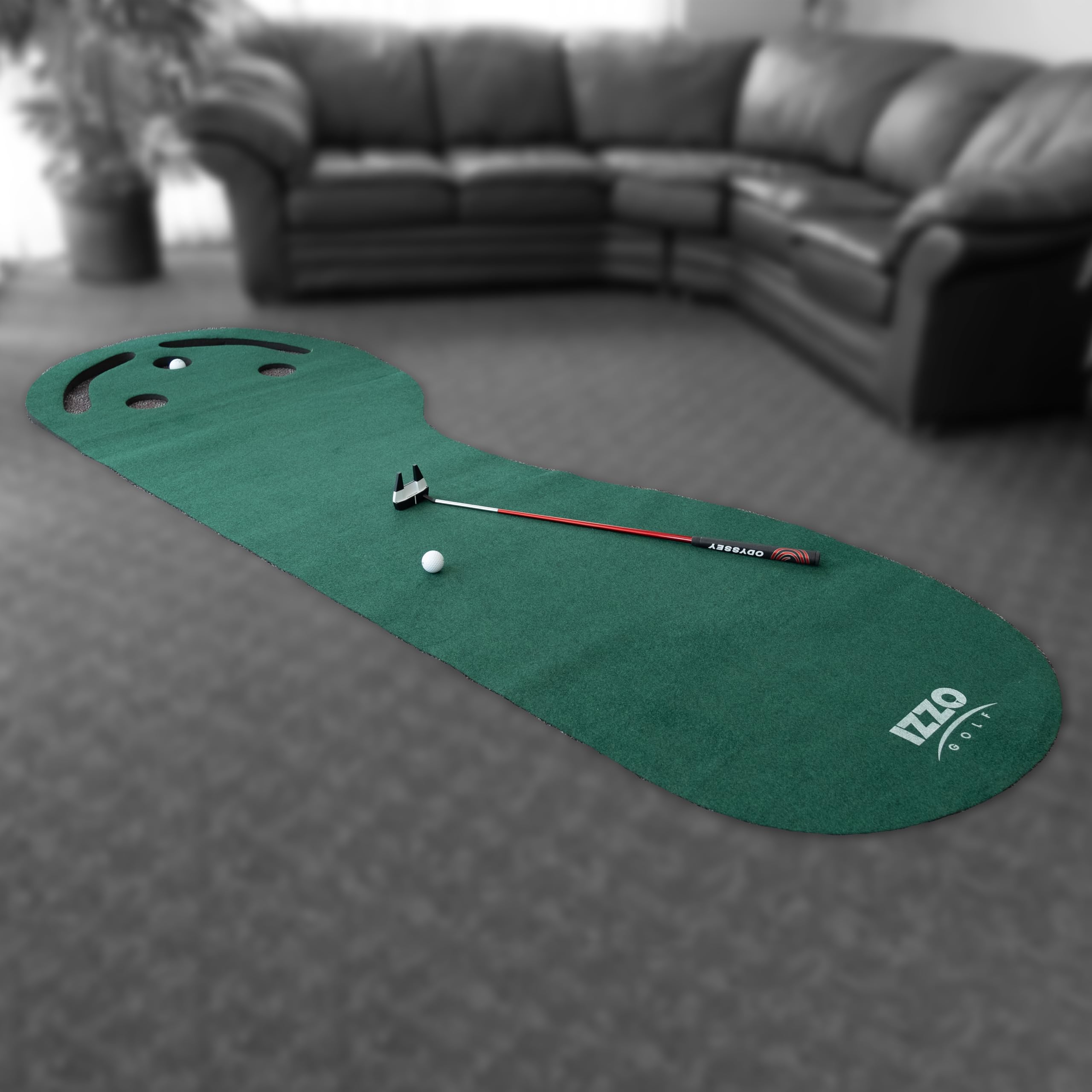 IZZO Golf 3' x 9' 3-Hole Putting Mat - Green Kidney Shaped 3 Hole Putting mat Training aid to Help Practice Putting
