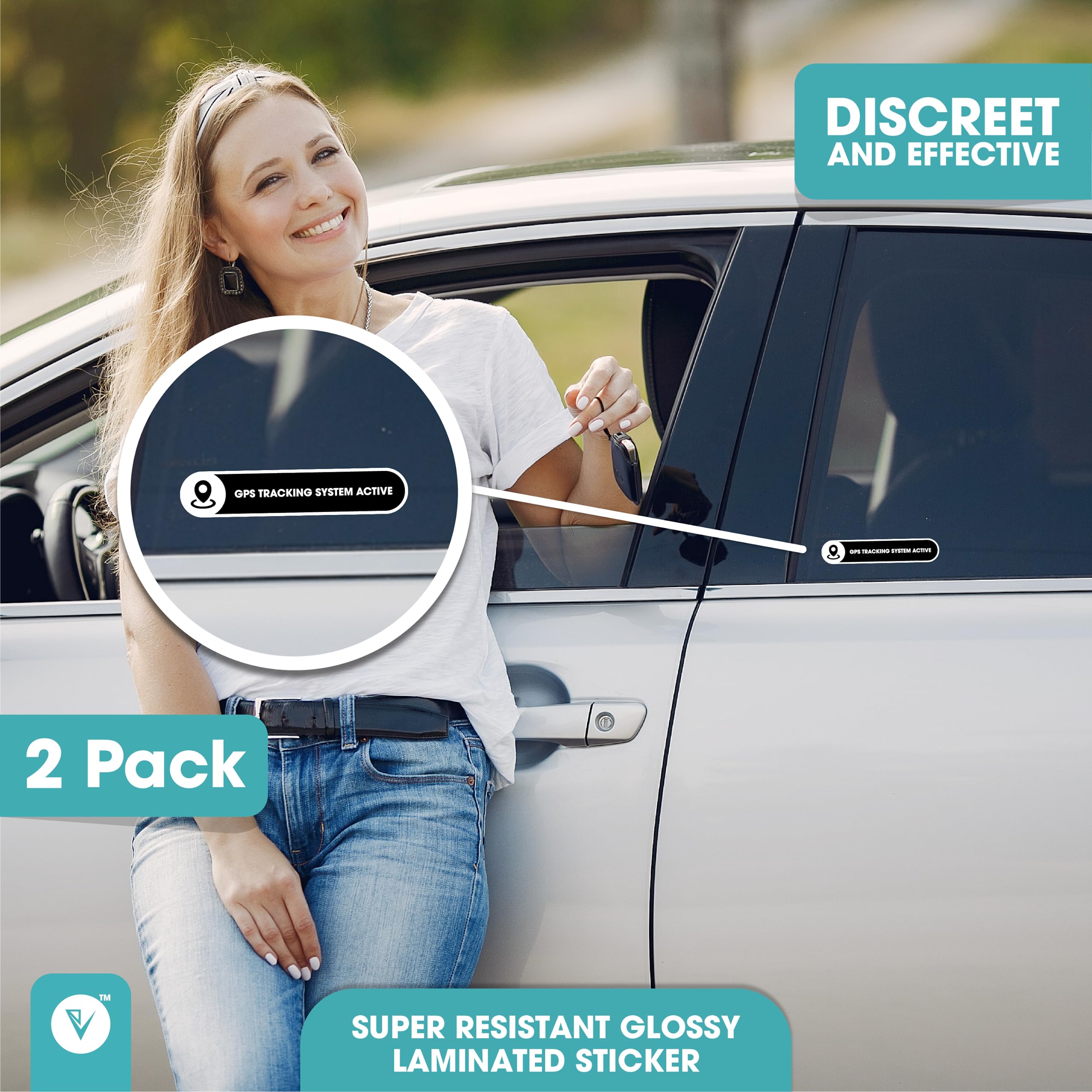 Small 2 Pack GPS Tracking System Sticker | GPS Active Sign for Cars | Car Window Sticker Sign | Black Glossy 5x1 Inches Waterproof Vinyl Sticker | Tracking System in Use | Anti Theft Security Sticker