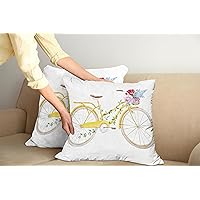 Ambesonne Vintage Pillow Cushion Cover Pack of 2, Watercolor Style Effect Bicycle Leaves and Flowers in The Basket Pattern, Decorative Square Accent Pillow Case, 2 Pcs-18