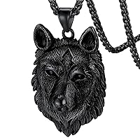 Norse Viking Wolf Pendant Necklace for Men/Women, Stainless Steel/18K Gold Plated Nordic Vikings Stuff Jewelry with Gift Packaging